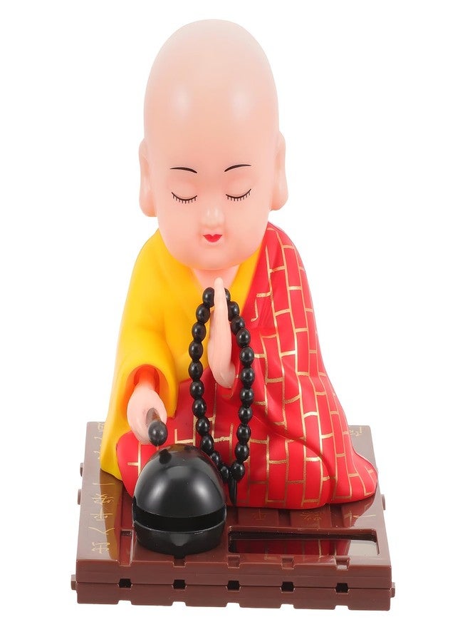 Oblivion Solar Powered Sitting Buddha Statue 1 Pc - Home Decoration Items for Living Room, Shaking Head Monk Figurine for Car Dashboard, Health, Wealth & Prosperity, Meditation Ornament (Red-Large) - Image 1
